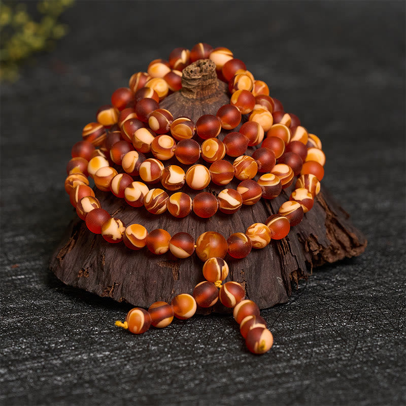 Nimara Ritual 108 Tibetan Amber Round Beads Clear Anxiety Mala