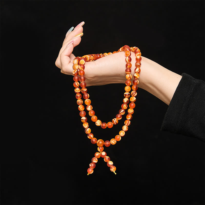Nimara Ritual 108 Tibetan Amber Round Beads Clear Anxiety Mala