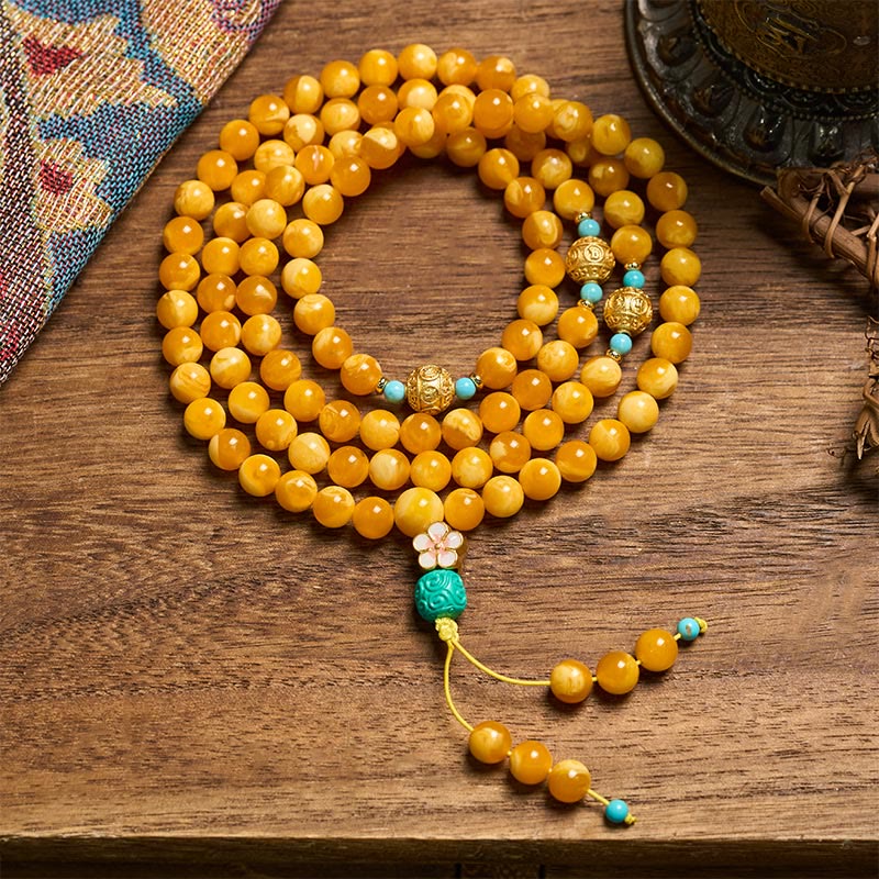 Nimara Ritual 108 Beads Tibetan Amber Om Mani Padme Hum Mala