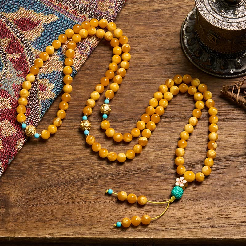 Nimara Ritual 108 Beads Tibetan Amber Om Mani Padme Hum Mala