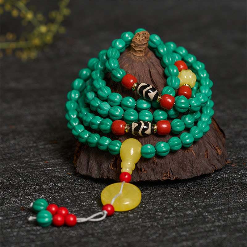 Nimara Ritual Tibetan 108 Beads Turquoise Pumpkin Beads Dzi Bead Positive Thinking Mala