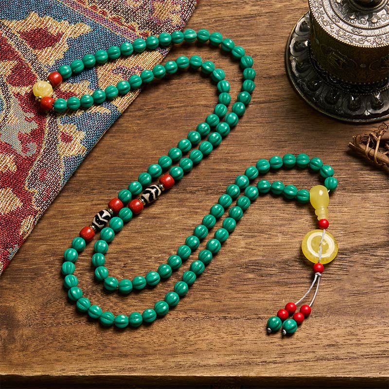 Nimara Ritual Tibetan 108 Beads Turquoise Pumpkin Beads Dzi Bead Positive Thinking Mala