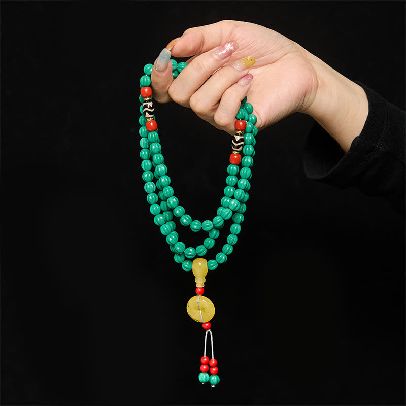 Nimara Ritual Tibetan 108 Beads Turquoise Pumpkin Beads Dzi Bead Positive Thinking Mala