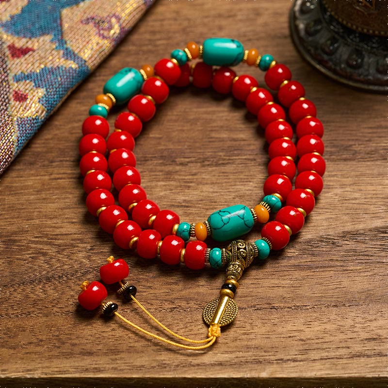 Nimara Ritual Tibetan Red Agate Turquoise Confidence Beaded Bracelet