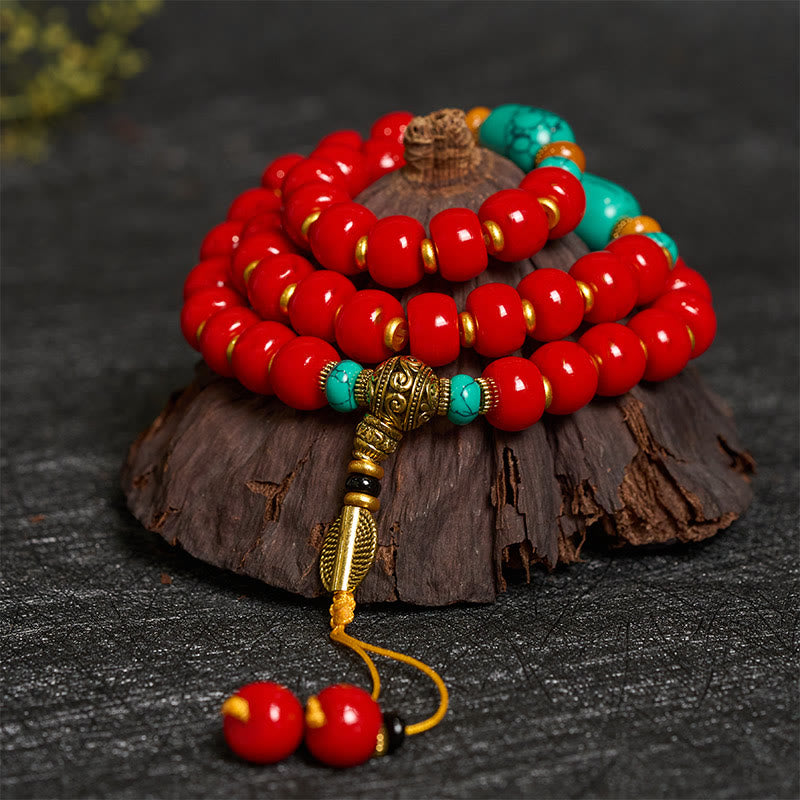 Nimara Ritual Tibetan Red Agate Turquoise Confidence Beaded Bracelet