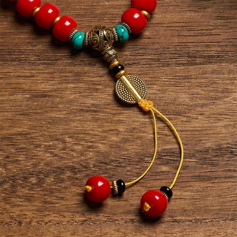Nimara Ritual Tibetan Red Agate Turquoise Confidence Beaded Bracelet