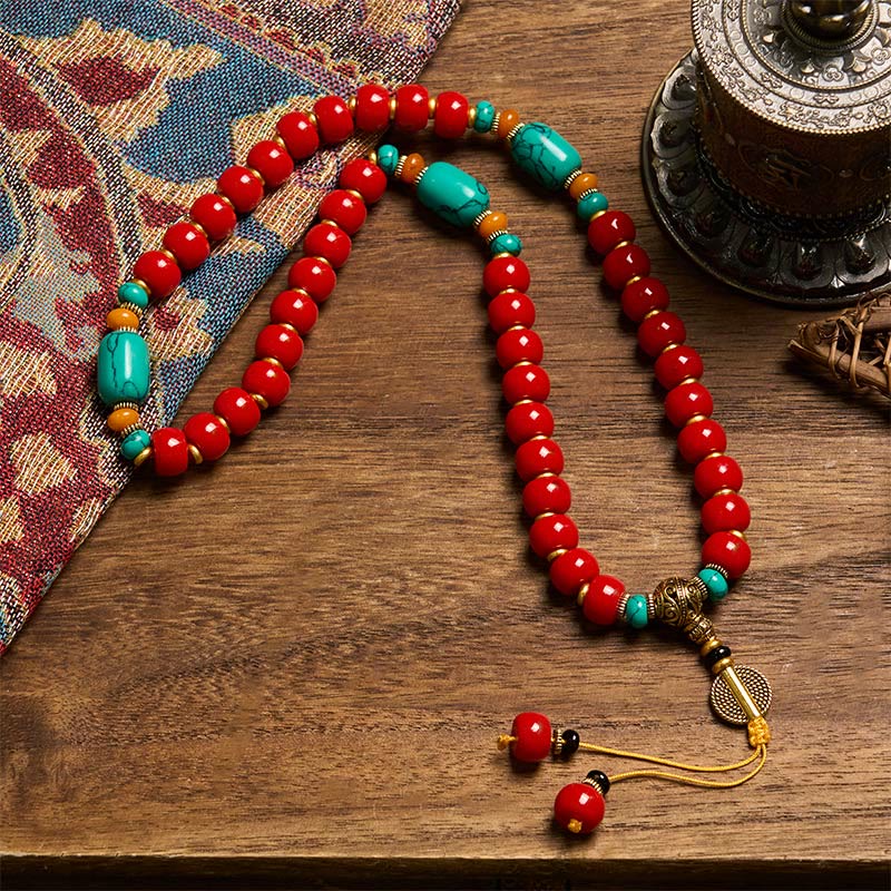 Nimara Ritual Tibetan Red Agate Turquoise Confidence Beaded Bracelet