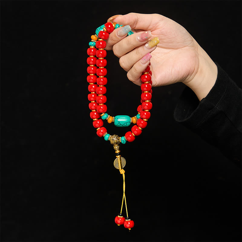 Nimara Ritual Tibetan Red Agate Turquoise Confidence Beaded Bracelet