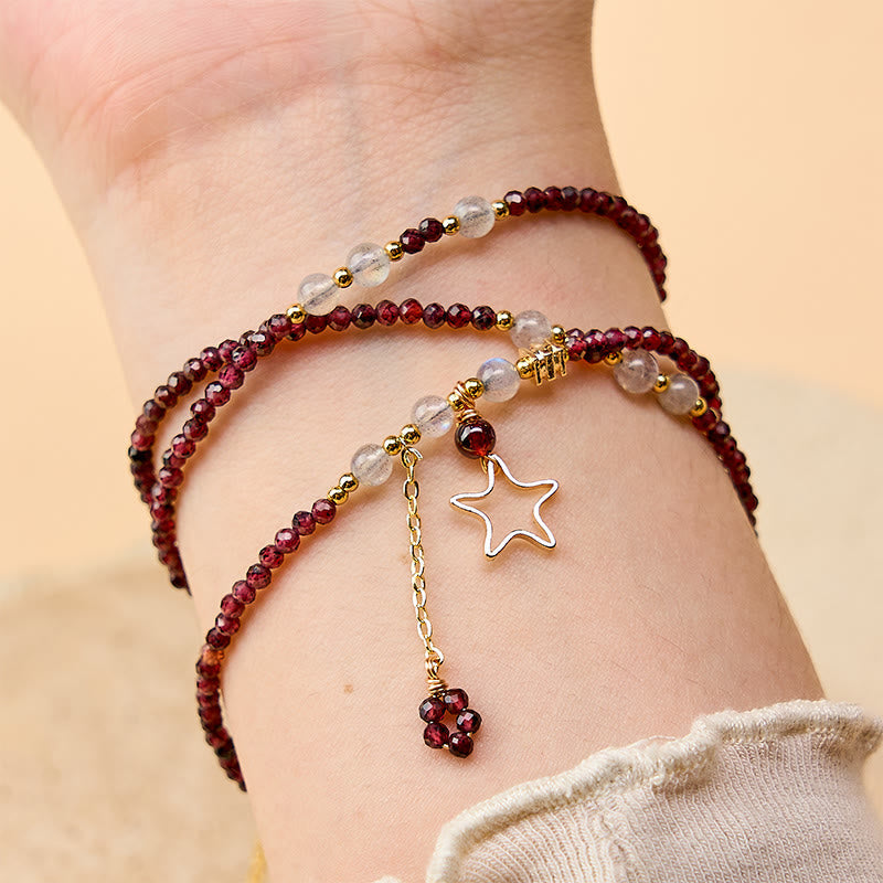 Nimara Ritual Natural Garnet Stars Triple Wrap Passion Bracelet