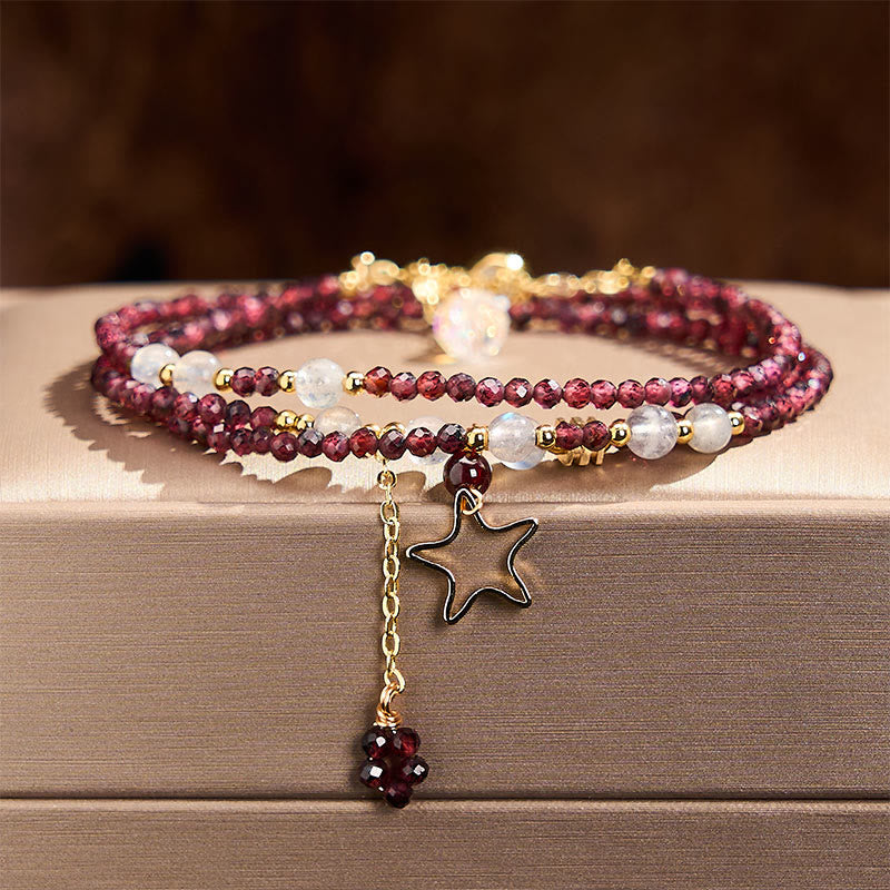 Nimara Ritual Natural Garnet Stars Triple Wrap Passion Bracelet
