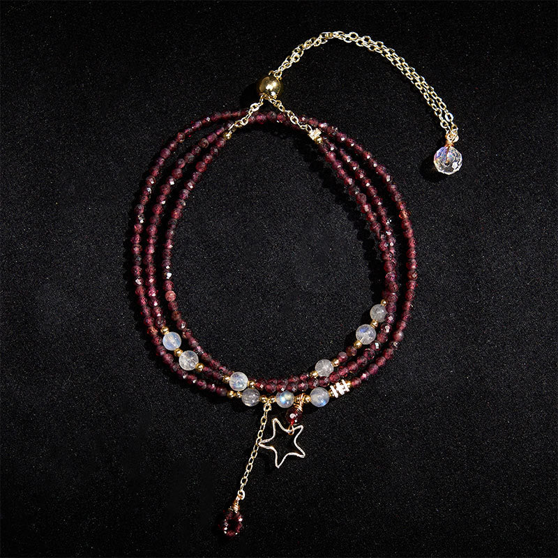 Nimara Ritual Natural Garnet Stars Triple Wrap Passion Bracelet
