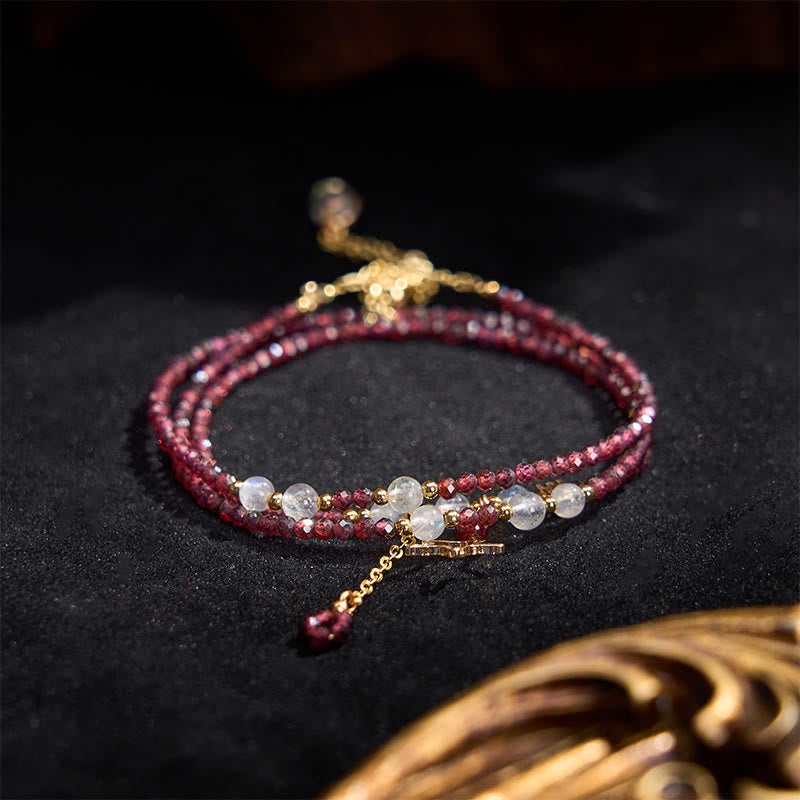 Nimara Ritual Natural Garnet Stars Triple Wrap Passion Bracelet