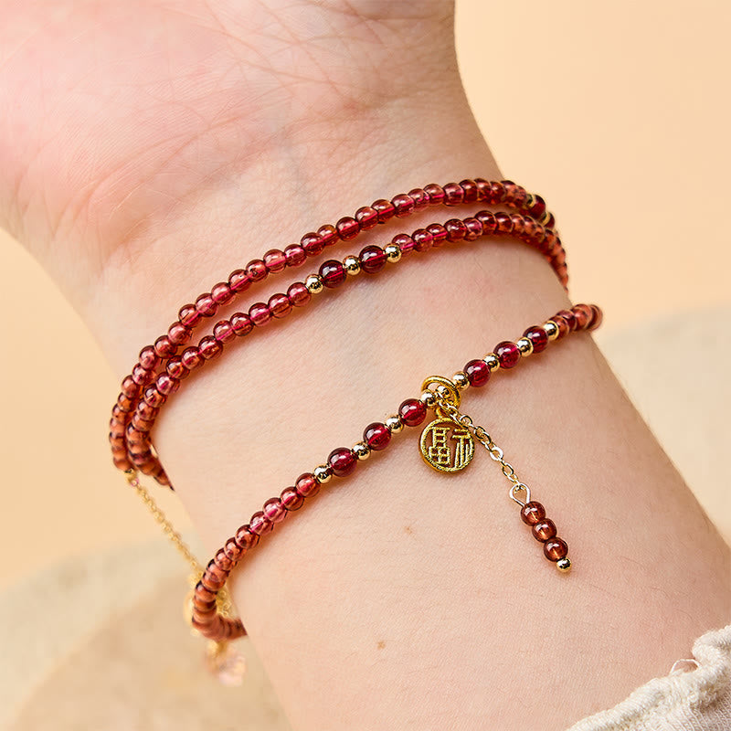 Nimara Ritual 4mm Natural Garnet Stars Triple Wrap Purification Bracelet