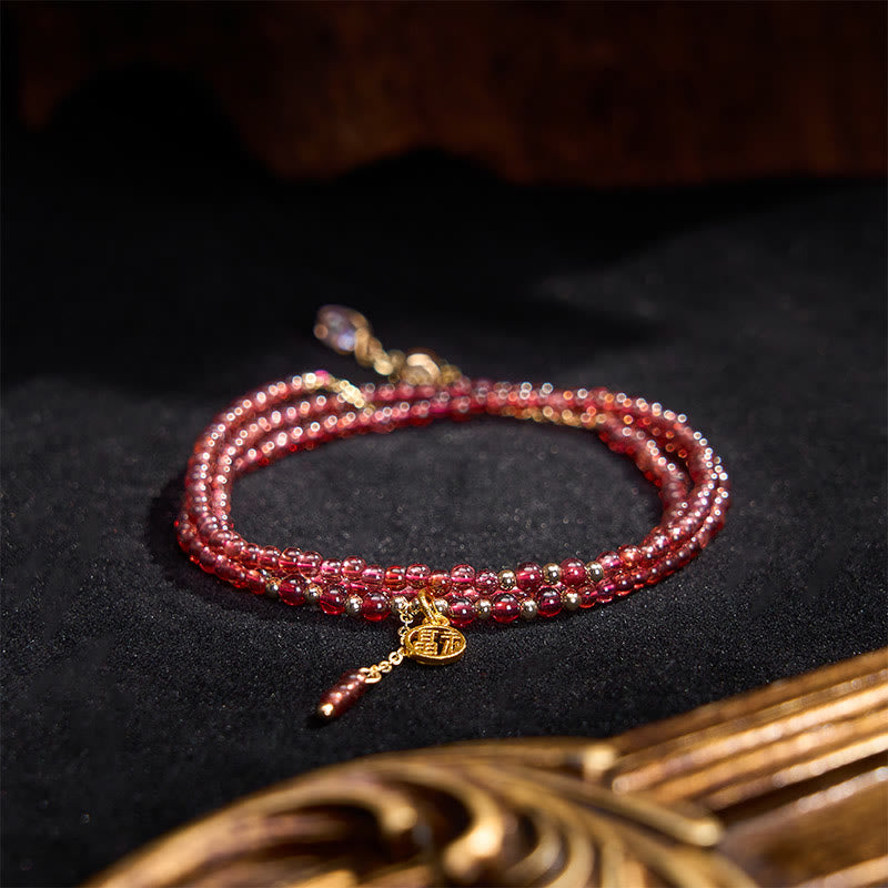 Nimara Ritual 4mm Natural Garnet Stars Triple Wrap Purification Bracelet