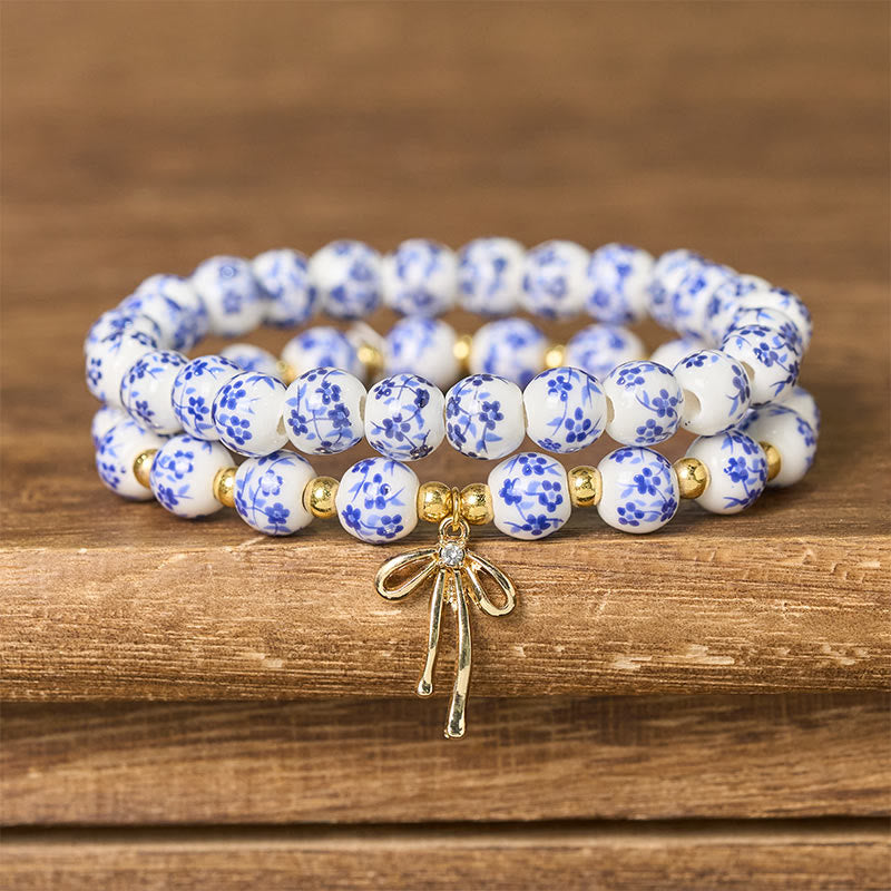 Nimara Ritual Blue And White Pink Porcelain Beaded Bowknot Beaded Inner Peace Bracelet