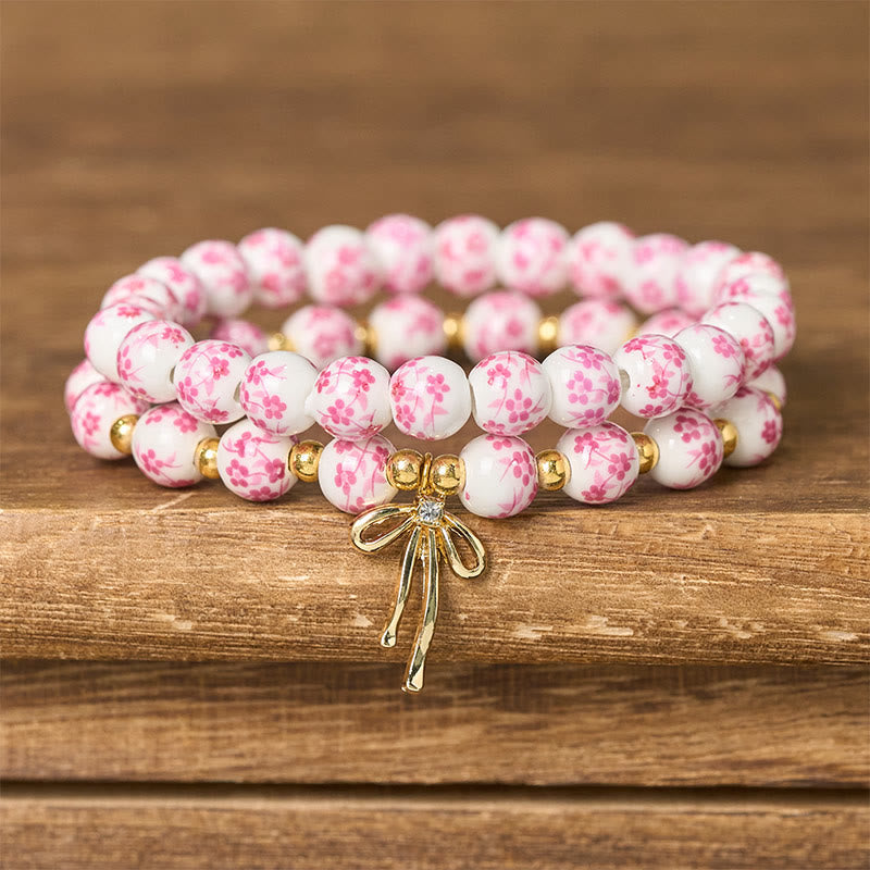 Nimara Ritual Blue And White Pink Porcelain Beaded Bowknot Beaded Inner Peace Bracelet