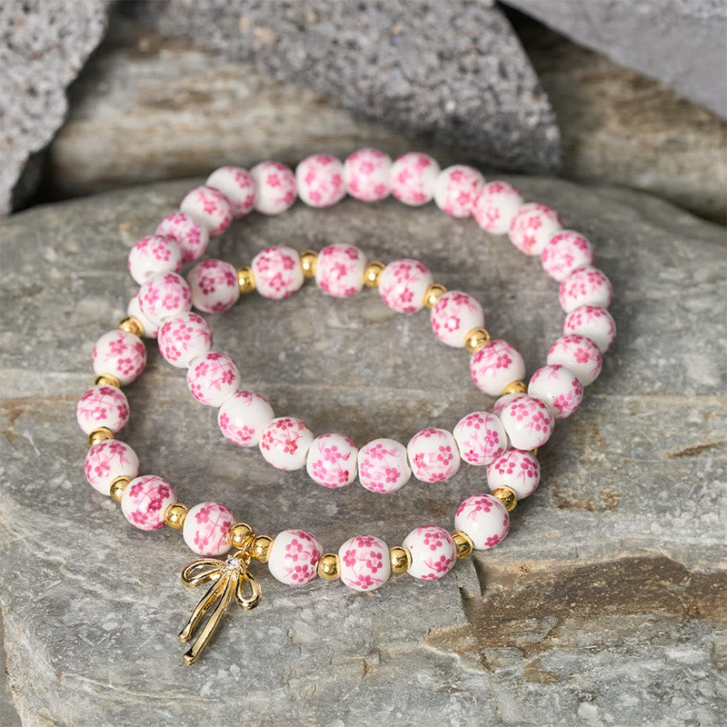 Nimara Ritual Blue And White Pink Porcelain Beaded Bowknot Beaded Inner Peace Bracelet