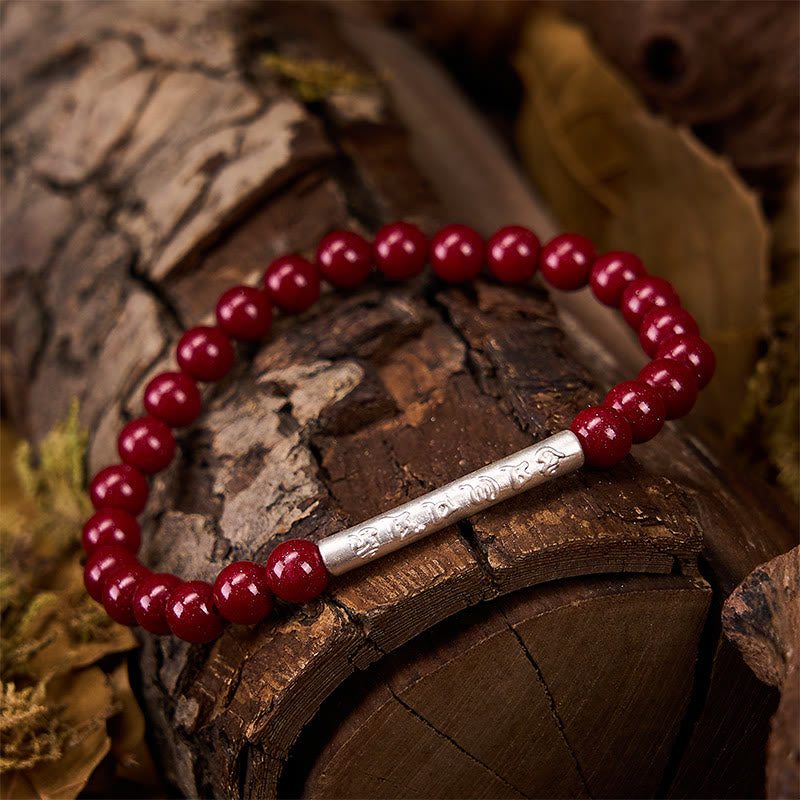 Nimara Ritual Cinnabar 999 Sterling Silver Om Mani Padme Hum Wisdom Bracelet