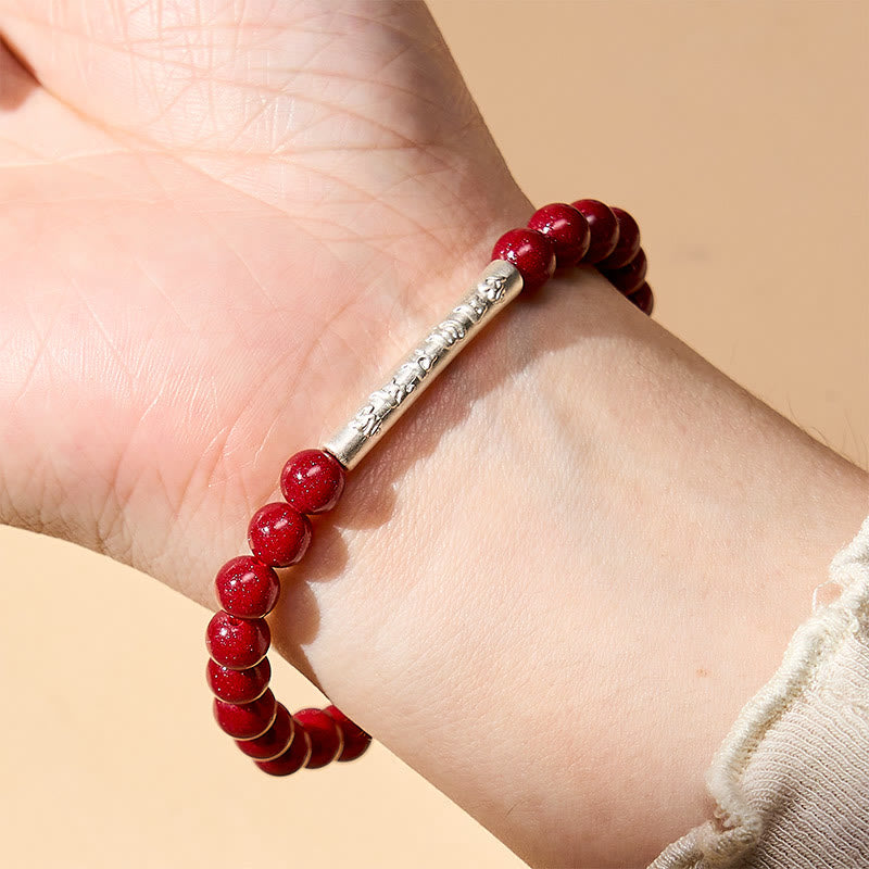 Nimara Ritual Cinnabar 999 Sterling Silver Om Mani Padme Hum Wisdom Bracelet