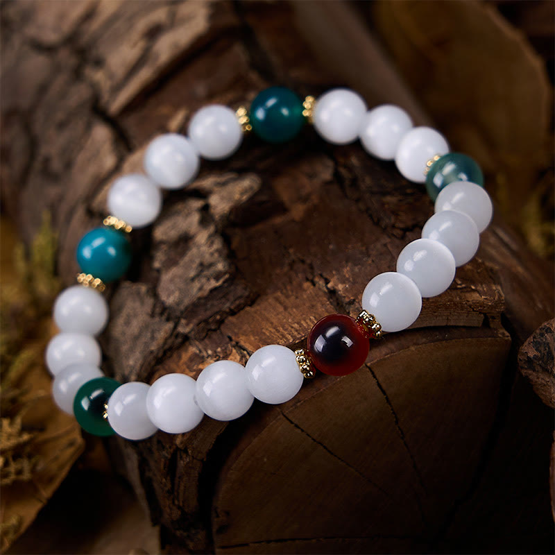 Nimara Ritual White Cat's Eye Colorful Candy Agate Abundance Bracelet
