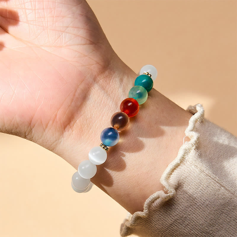 Nimara Ritual White Cat's Eye Colorful Candy Agate Abundance Bracelet