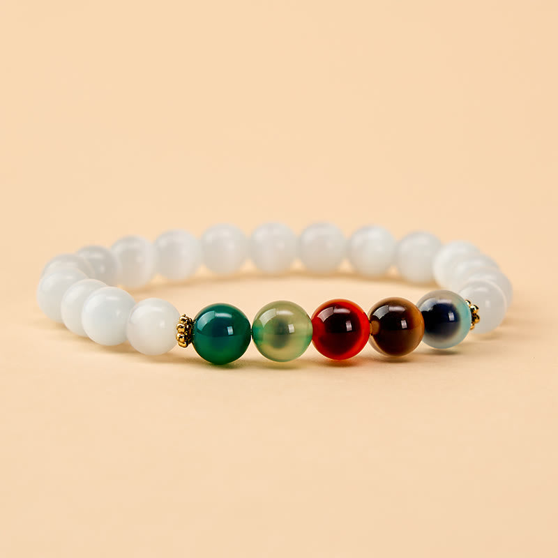 Nimara Ritual White Cat's Eye Colorful Candy Agate Abundance Bracelet