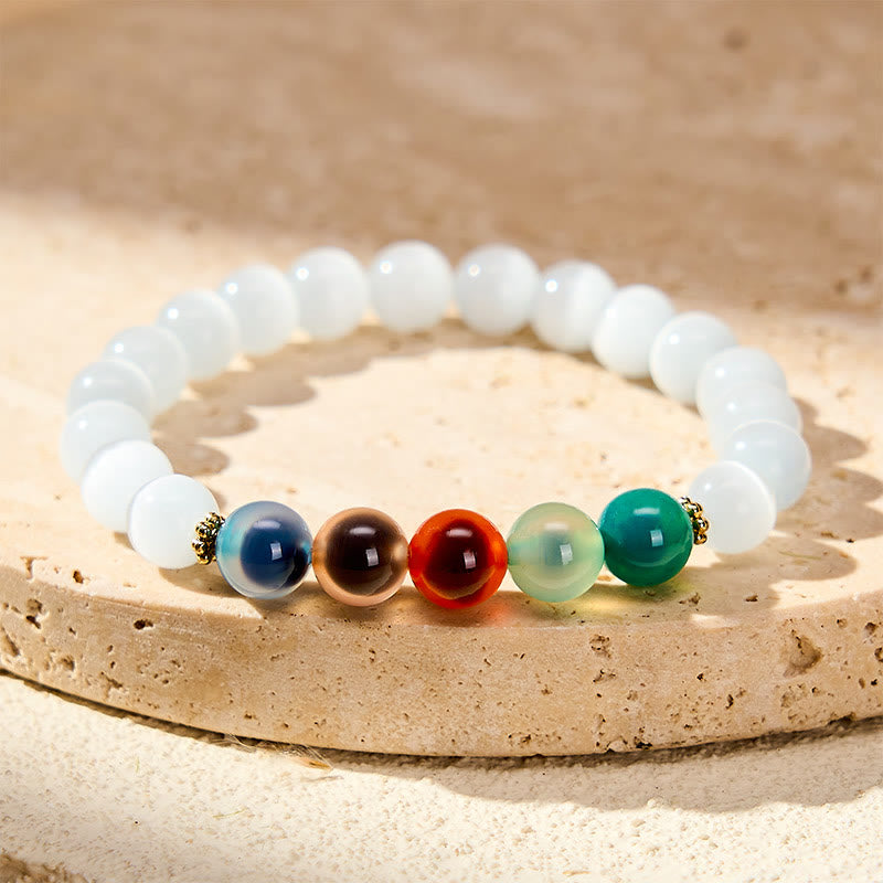 Nimara Ritual White Cat's Eye Colorful Candy Agate Abundance Bracelet