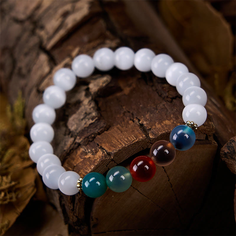 Nimara Ritual White Cat's Eye Colorful Candy Agate Abundance Bracelet