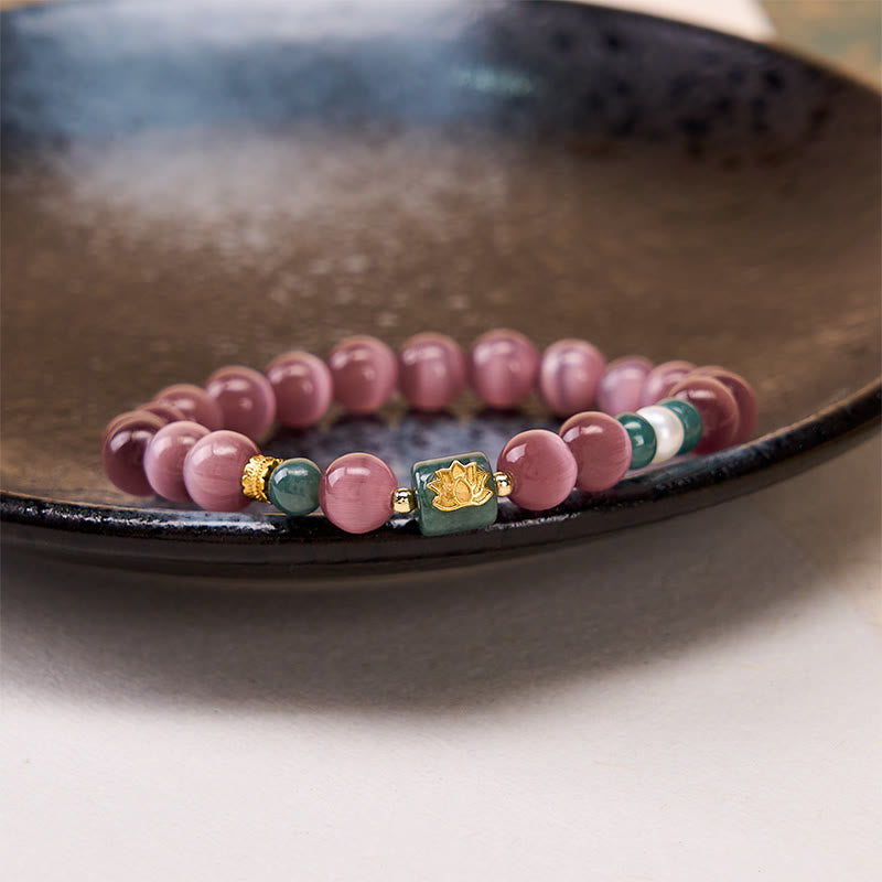 Nimara Ritual Purple Cat's Eye Lotus Symbol Enlightenment Bracelet