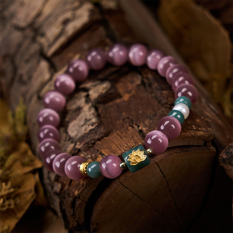 Nimara Ritual Purple Cat's Eye Lotus Symbol Enlightenment Bracelet