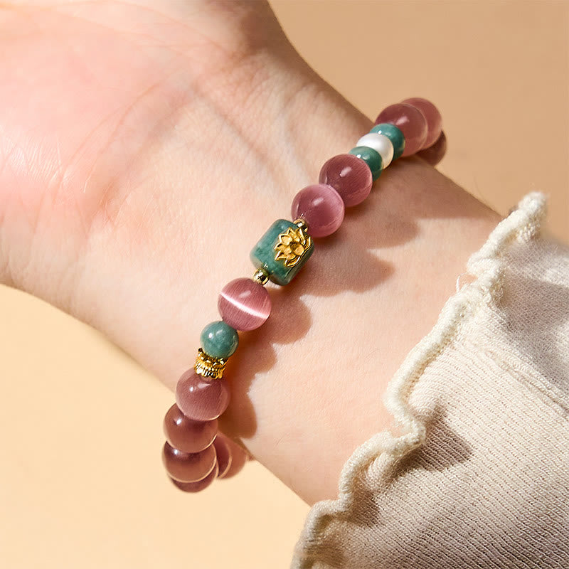 Nimara Ritual Purple Cat's Eye Lotus Symbol Enlightenment Bracelet