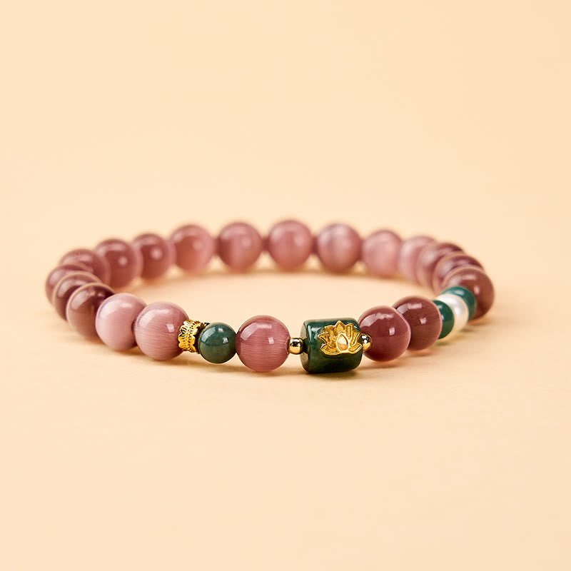 Nimara Ritual Purple Cat's Eye Lotus Symbol Enlightenment Bracelet