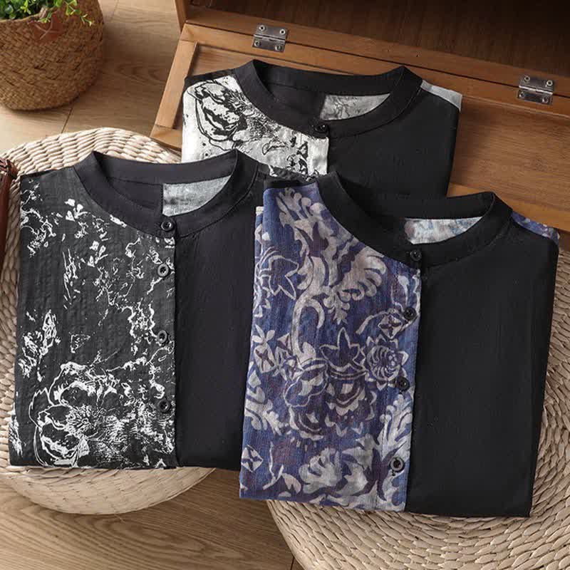 Nimara Ritual Summer Minimalist Mandarin Collar Asymmetric Floral Print Women's Sleeveless Shirts