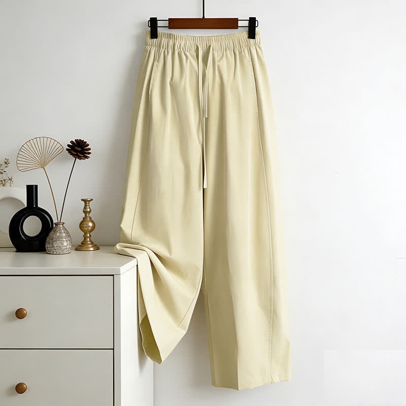 Nimara Ritual Summer Minimalist Drawstring Solid Women's Wide Leg Pants With Pockets