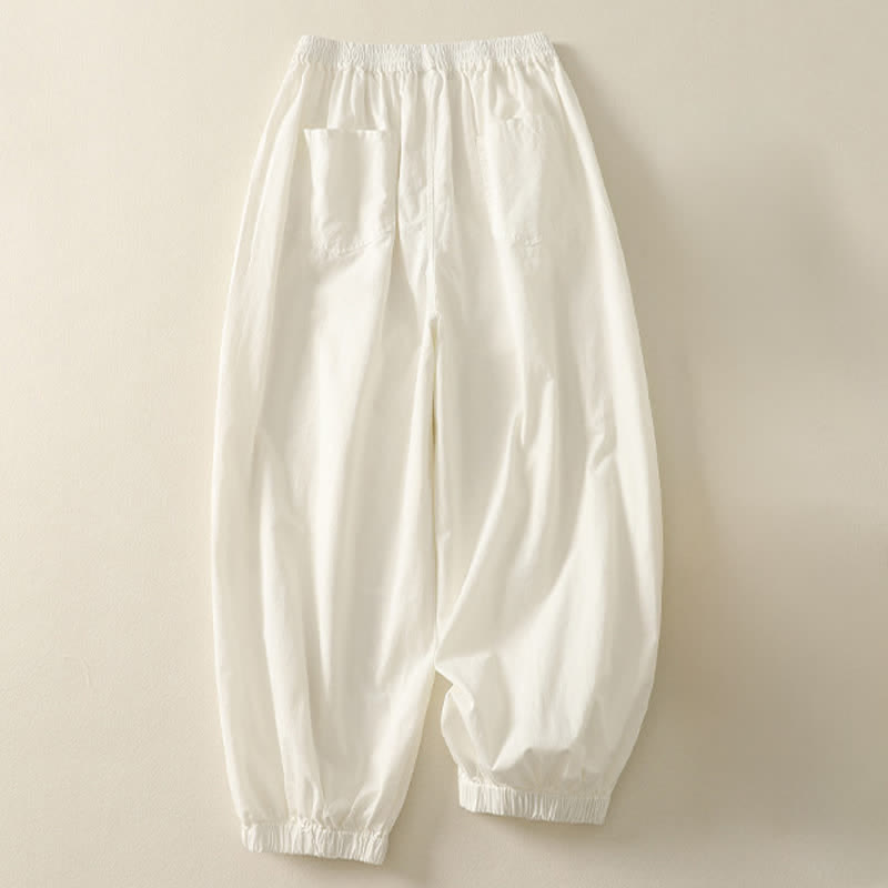 Nimara Ritual Summer Casual Elastic Waist Solid Women's Tapered Pants With Pockets