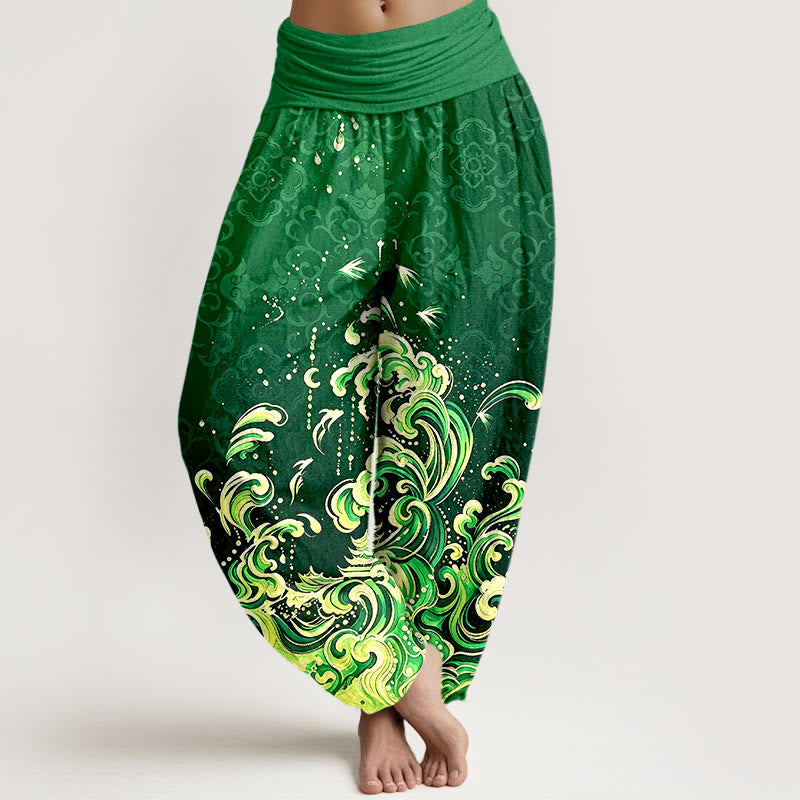 Nimara Ritual Pure Cotton Ocean Wave Gradient Pattern Women's Elastic Waist Harem Pants