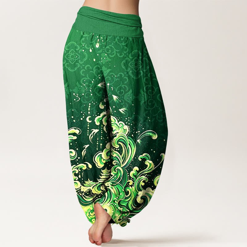 Nimara Ritual Pure Cotton Ocean Wave Gradient Pattern Women's Elastic Waist Harem Pants