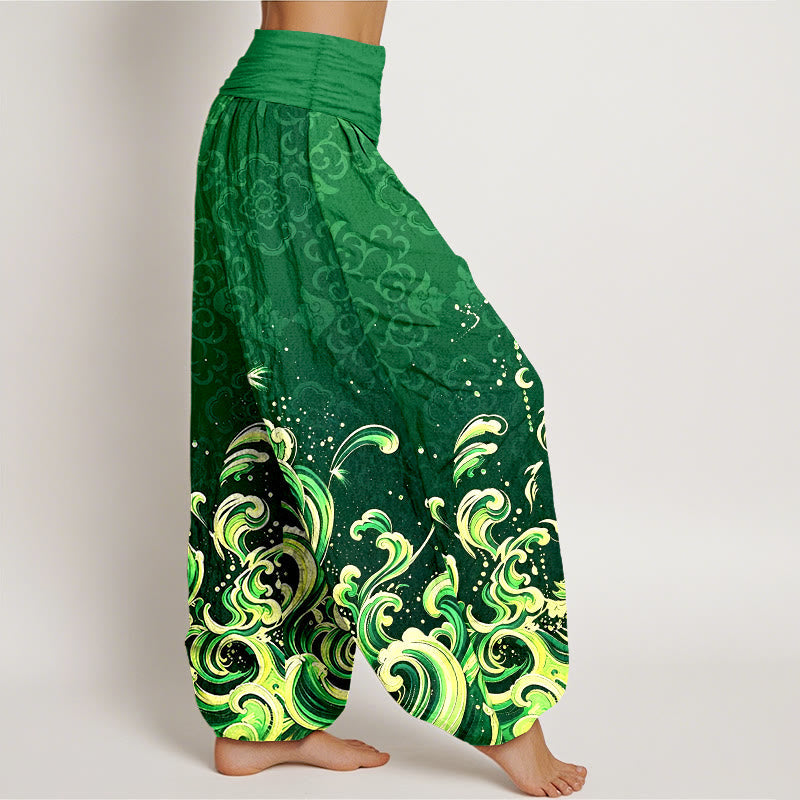 Nimara Ritual Pure Cotton Ocean Wave Gradient Pattern Women's Elastic Waist Harem Pants