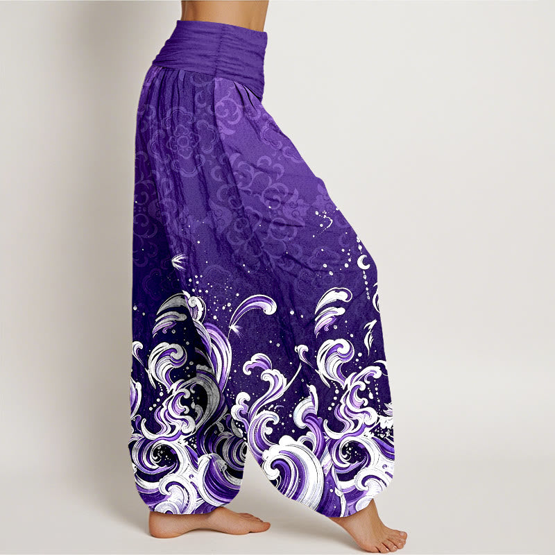 Nimara Ritual Pure Cotton Ocean Wave Gradient Pattern Women's Elastic Waist Harem Pants