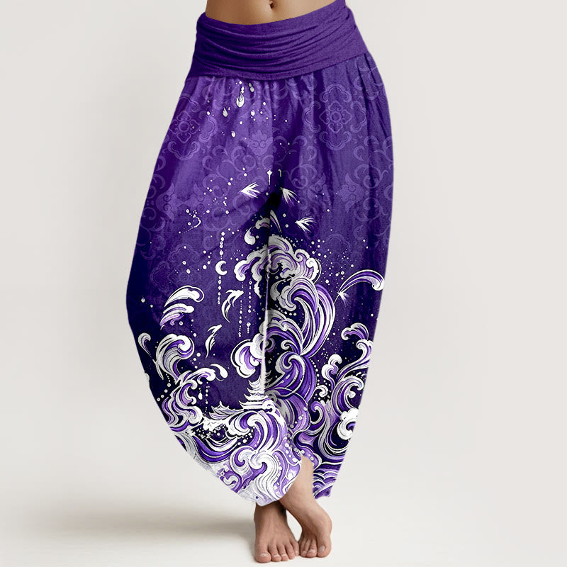 Nimara Ritual Pure Cotton Ocean Wave Gradient Pattern Women's Elastic Waist Harem Pants