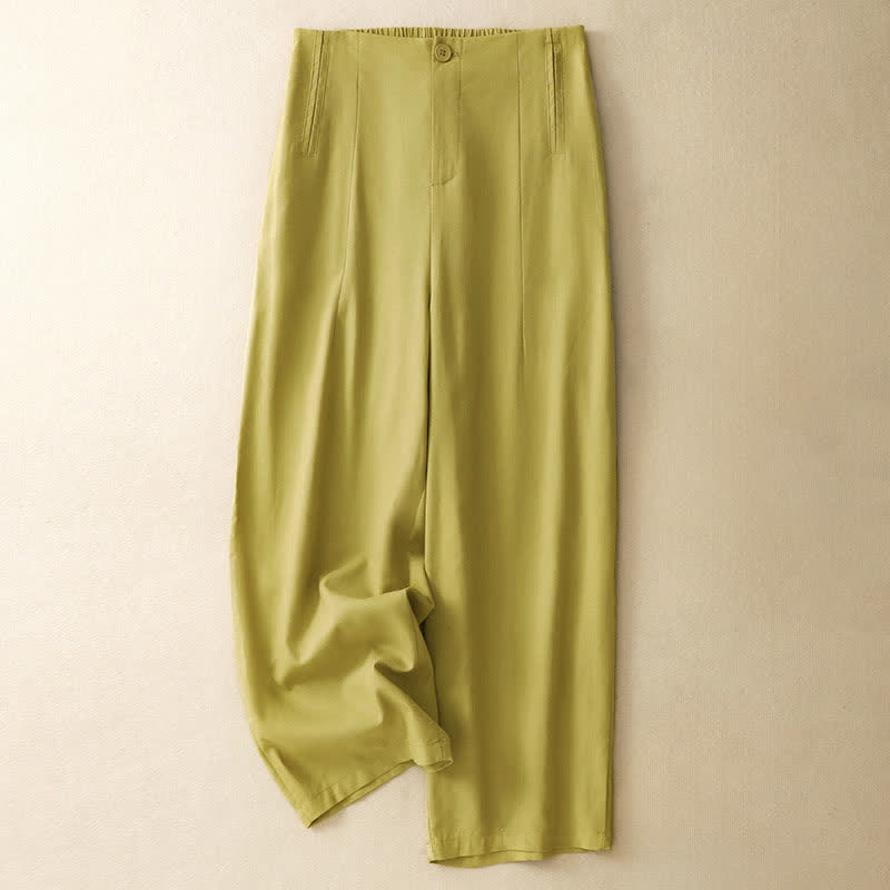 Nimara Ritual Summer Minimalist Button-Up High Waist Solid Linen Women's Harem Pants With Pockets