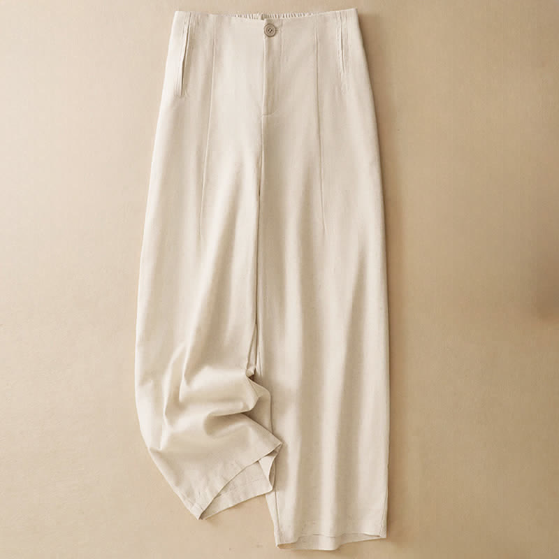 Nimara Ritual Summer Minimalist Button-Up High Waist Solid Linen Women's Harem Pants With Pockets