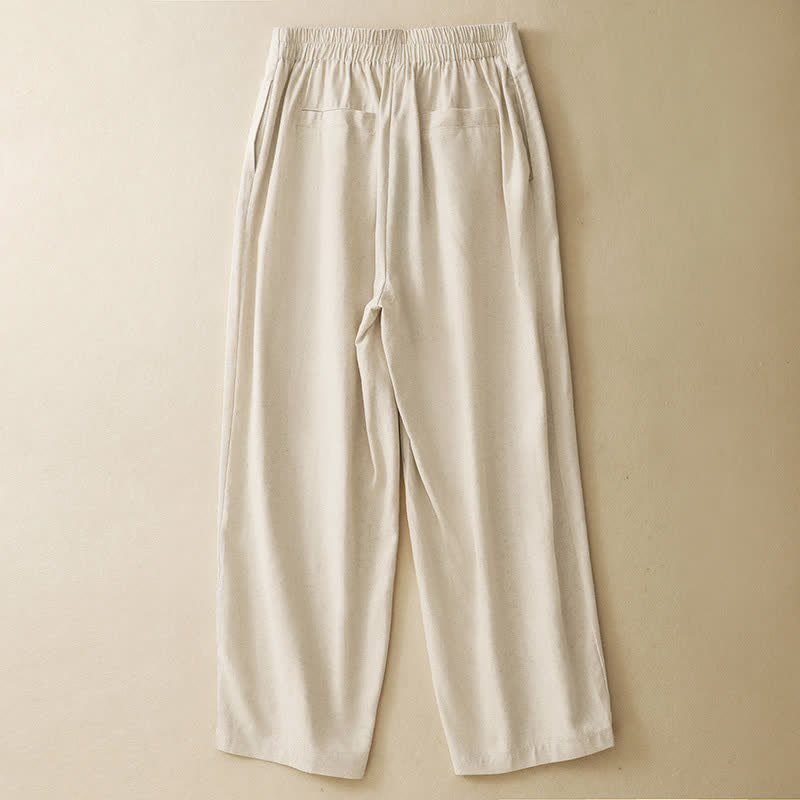 Nimara Ritual Summer Minimalist Button-Up High Waist Solid Linen Women's Harem Pants With Pockets