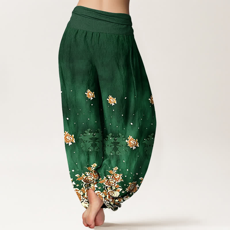Nimara Ritual Pure Cotton Vintage Rose Floral Pattern Women's Elastic Waist Harem Pants