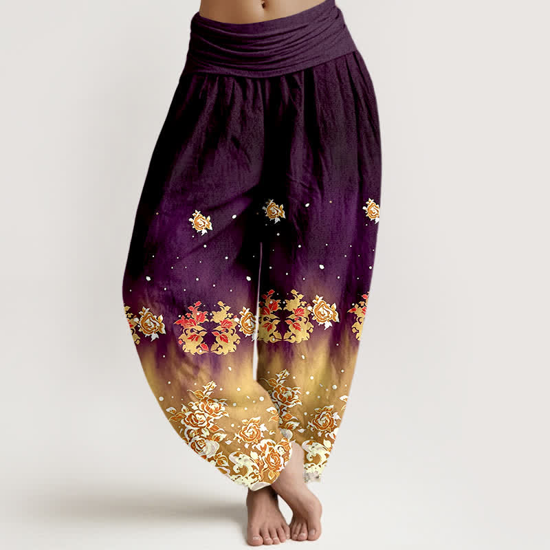 Nimara Ritual Pure Cotton Vintage Rose Floral Pattern Women's Elastic Waist Harem Pants