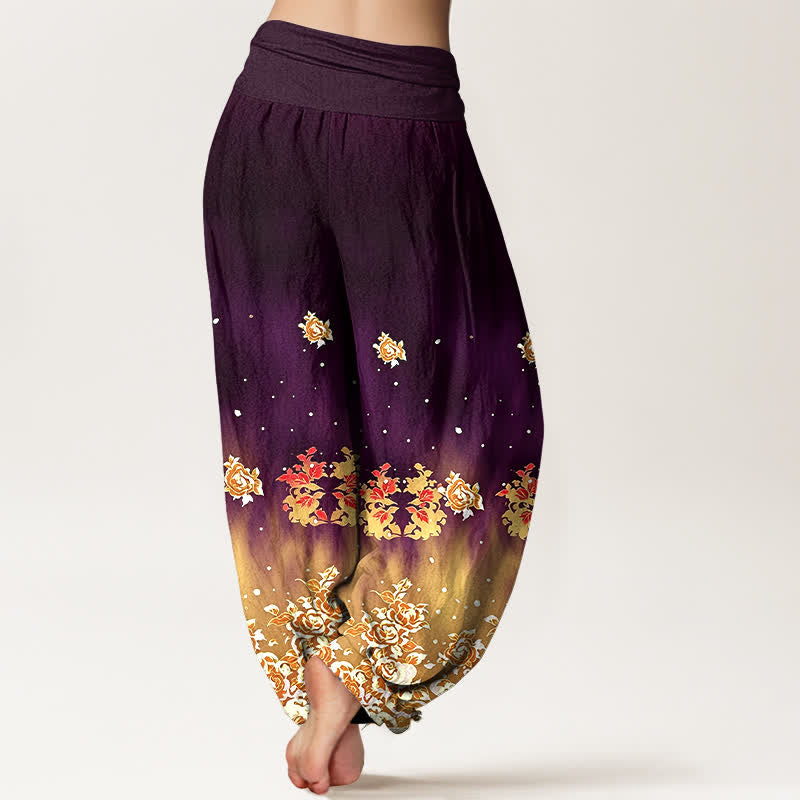 Nimara Ritual Pure Cotton Vintage Rose Floral Pattern Women's Elastic Waist Harem Pants