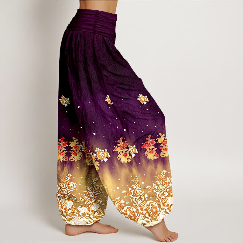 Nimara Ritual Pure Cotton Vintage Rose Floral Pattern Women's Elastic Waist Harem Pants