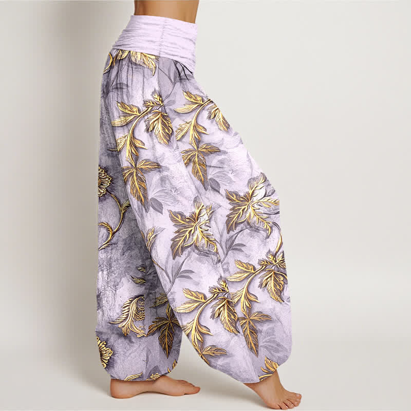 Nimara Ritual Cotton Botanical Leaf Pattern Women's Elastic Waist Harem Pants