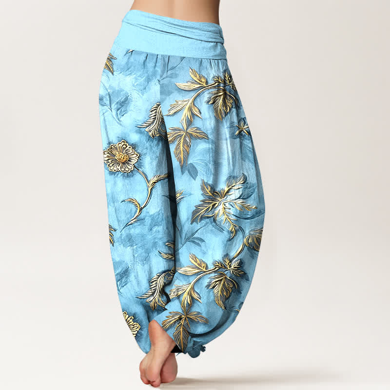 Nimara Ritual Cotton Botanical Leaf Pattern Women's Elastic Waist Harem Pants