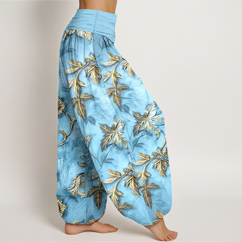 Nimara Ritual Cotton Botanical Leaf Pattern Women's Elastic Waist Harem Pants